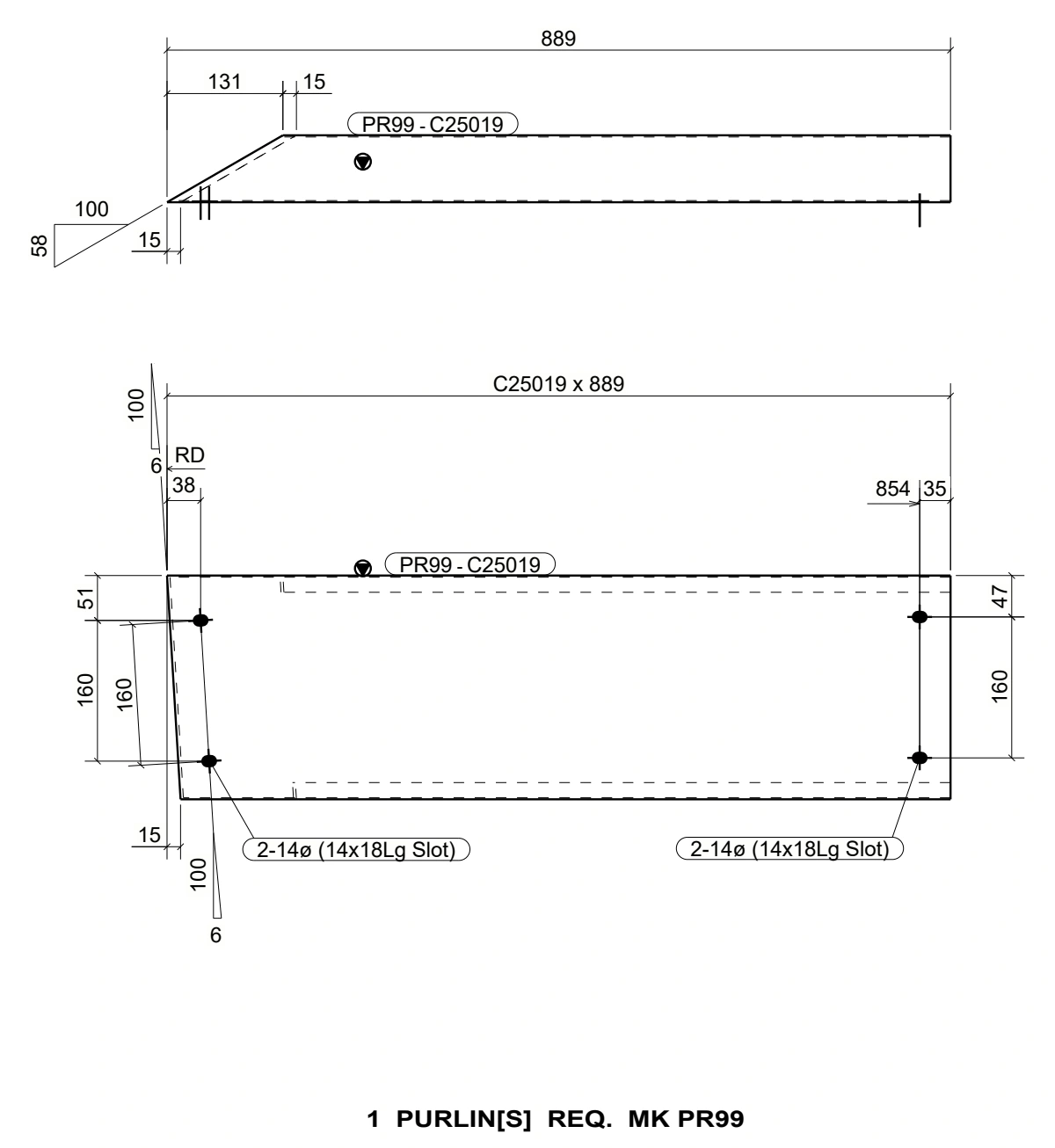 Dimensioned purlin shop drawing